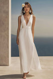 Ivory V-Neck A Line Long Vacation Dress