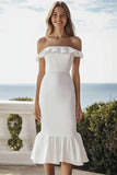 Mermaid Off The Shoulder Ivory Ruffled Graduation Dress
