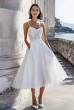 A Line Midi Ivory Spaghetti Straps Graduation Dress
