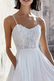A Line Midi Ivory Spaghetti Straps Graduation Dress