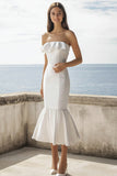 Strapless Mermaid Ivory Wedding Dress with Ruffles