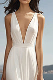 Ivory V-Neck A Line Graduation Dress