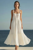 Ivory A Line Midi Spaghetti Straps Graduation Dress