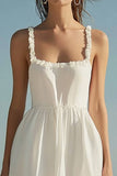 Ivory A Line Midi Spaghetti Straps Graduation Dress