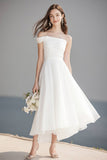 One Shoulder Ivory A Line Midi Graduation Dress