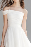 One Shoulder Ivory A Line Midi Graduation Dress