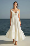 Ivory A Line Ruffled Spaghetti Straps Graduation Dress