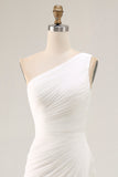 Ivory One Shoulder Ruched Maxi Dress with Slit