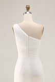 Ivory One Shoulder Ruched Maxi Dress with Slit