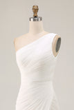 Ivory One Shoulder Ruched Maxi Dress with Slit