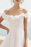 Off The Shoulder Ivory A Line Ruffled Graduation Dress
