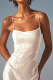 Glitter Ivory Sheath Maxi Vacation Dress