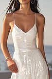 Glitter Ivory A Line Long Holiday Party Dress