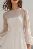 Ivory A Line Illusion Neck Graduation Dress with Long Sleeves