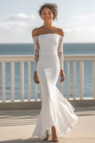 Off The Shoulder Ivory Mermaid Wedding Dress with Long Sleeves