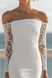 Off The Shoulder Ivory Mermaid Wedding Dress with Long Sleeves