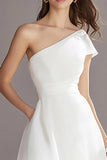 Ivory One Shoulder A Line Graduation Dress