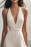 Ivory V-Neck A Line Long Engagement Dress