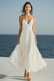 Ivory A Line Spaghetti Straps Long Holiday Dress
