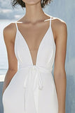 Ivory A Line Spaghetti Straps Graduation Dress
