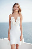 Ivory A Line Midi Graduation Dress with 3D Flowers