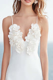 Ivory A Line Midi Graduation Dress with 3D Flowers