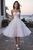 Strapless Ivory A Line Midi Graduation Dress