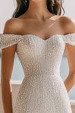 Glitter Off The Shoulder Ivory A Line Graduation Dress