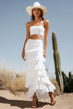 Ivory Strapless Tiered Two Piece Long Engagement Dress