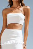 Ivory Strapless Tiered Two Piece Long Engagement Dress
