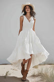 Ivory Ruffled A Line Asymmetrical Graduation Dress