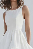 High Low Ivory Ruffled Round Neck Graduation Dress