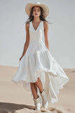 Ivory A Line Asymmetrical Satin Graduation Dress