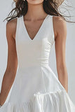 Ivory A Line Asymmetrical Satin Graduation Dress