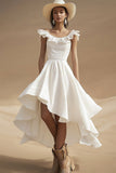 Ivory Ruffled Asymmetrical A Line Graduation Dress