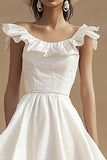 Ivory Ruffled Asymmetrical A Line Graduation Dress