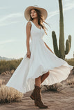 Simple A Line Long Ivory Graduation Dress