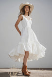 A Line Ruffled Midi Ivory Graduation Dress