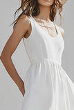 A Line Ruffled Midi Ivory Graduation Dress
