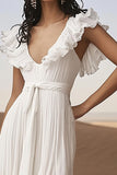Asymmetrical Cap Sleeve Ivory A Line Graduation Dress