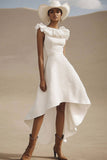 A Line Round Neck Ruffled High Low Graduation Dress