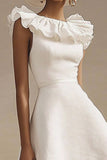 A Line Round Neck Ruffled High Low Graduation Dress