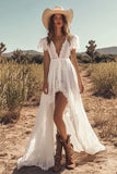 A Line Ivory Asymmetrical Lace Wedding Dress