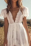 A Line Ivory Asymmetrical Lace Wedding Dress