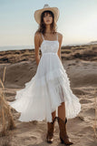 Tiered A Line Ruffled Ivory Graduation Dress With Lace