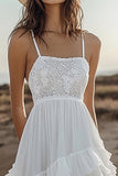 Tiered A Line Ruffled Ivory Graduation Dress With Lace