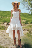 Ivory Lace Ruffled High Low Graduation Dress