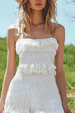 Ivory Lace Ruffled High Low Graduation Dress