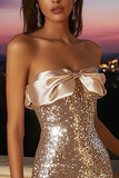 Sparkly Strapless Champagne Homecoming Dress with Sequins