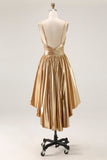 Metallic Gold High Low A Line Homecoming Dress